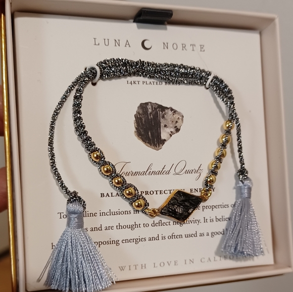 LUNA NORTE NATURAL TOURMALINATED QUARTZ GEMSTONES W/ TASSELS ADJUSTABLE STRING - Picture 9 of 12